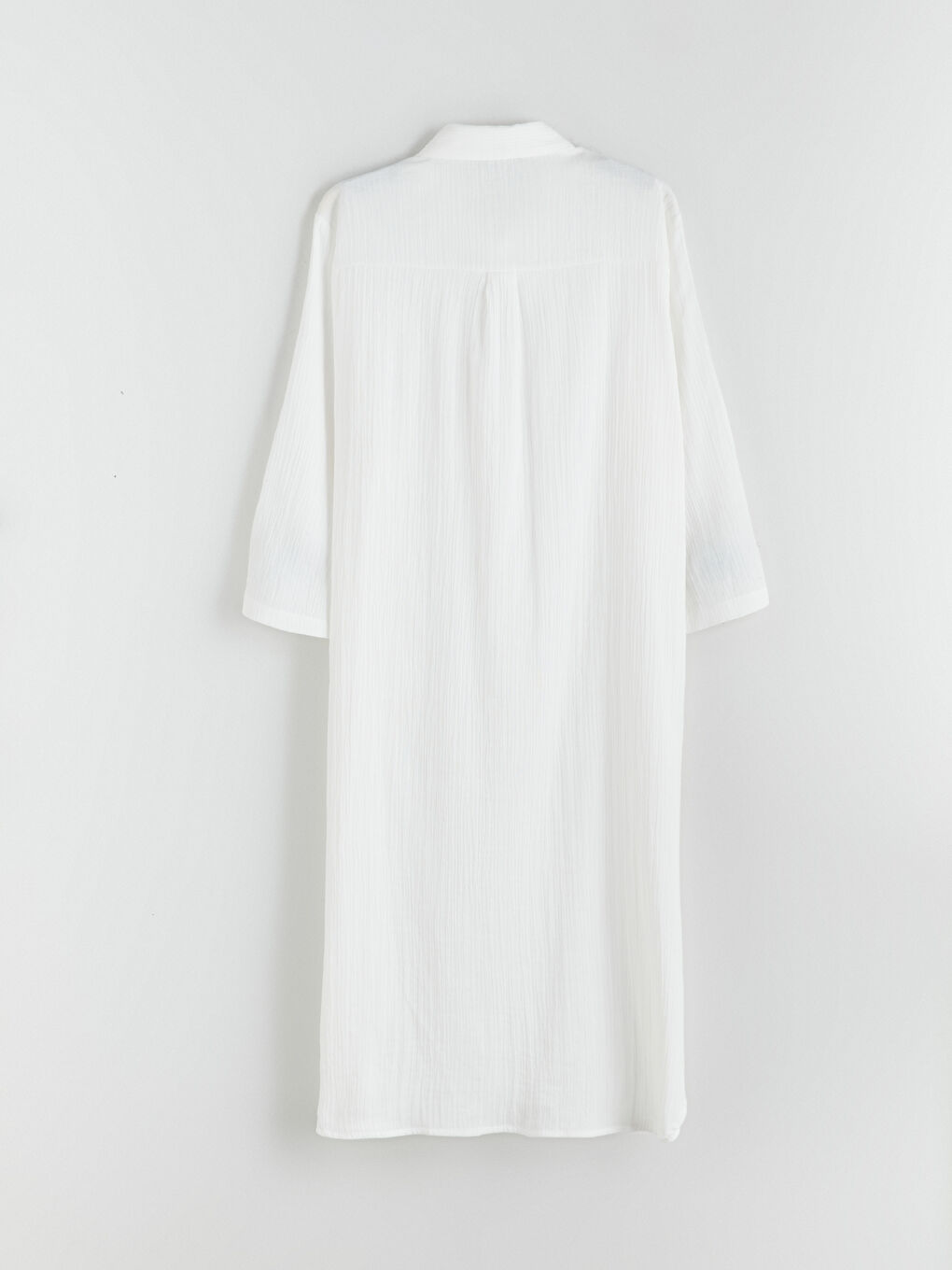 Beyaz Dokulu Kroşe Detaylı Gömlek Elbise-5