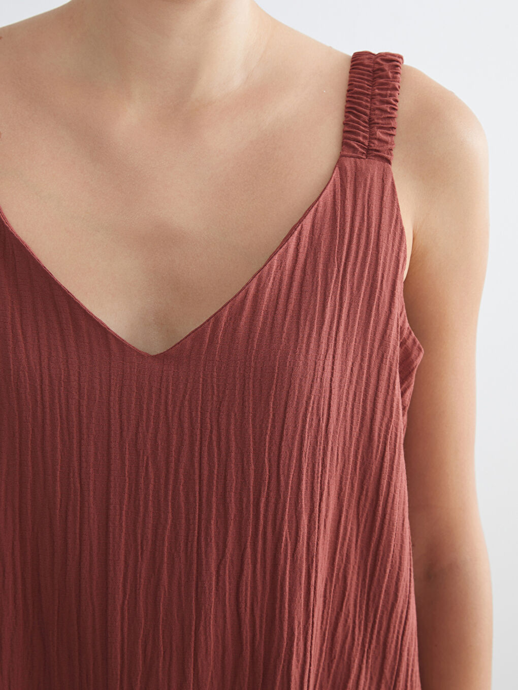 Turuncu V Yaka Dokulu Elbise-2