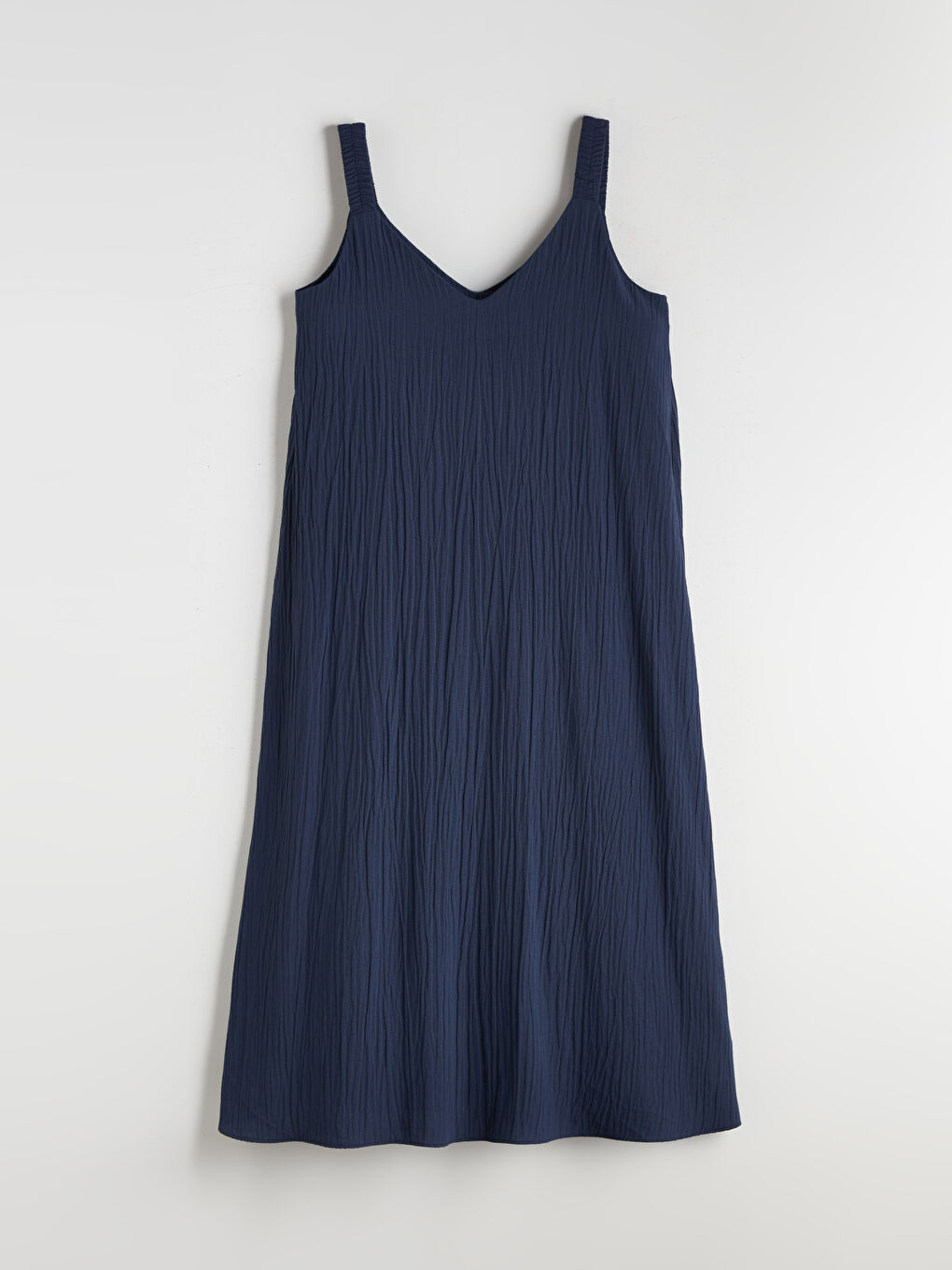 Lacivert V Yaka Dokulu Elbise-4