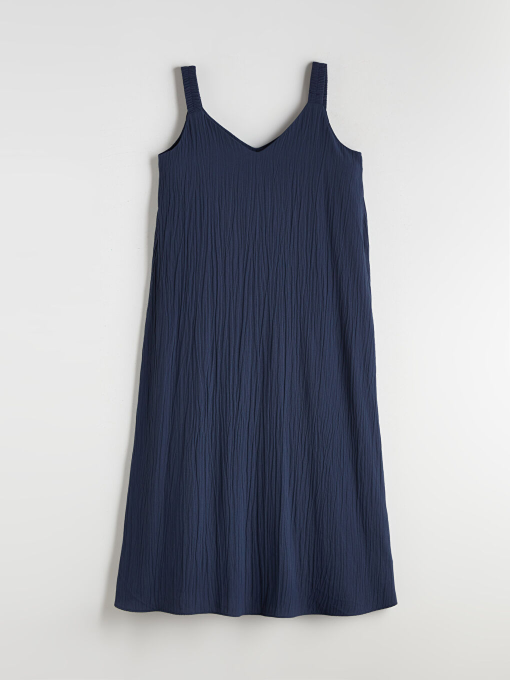 Lacivert V Yaka Dokulu Elbise-5