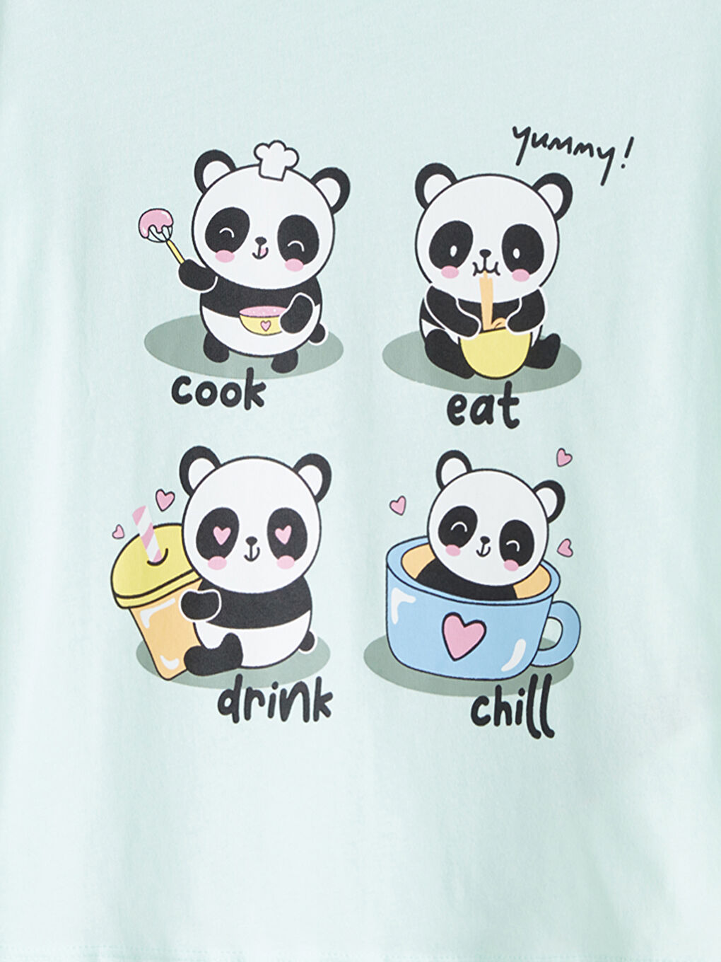 Turkuaz Bisiklet Yaka Baskılı Kız Çocuk Pijama Takımı-2