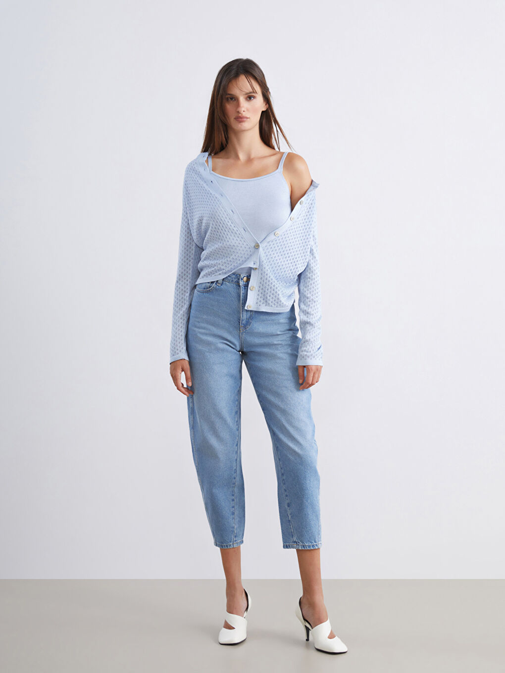 Mavi U Yaka Askılı Kadın Triko Atlet-1