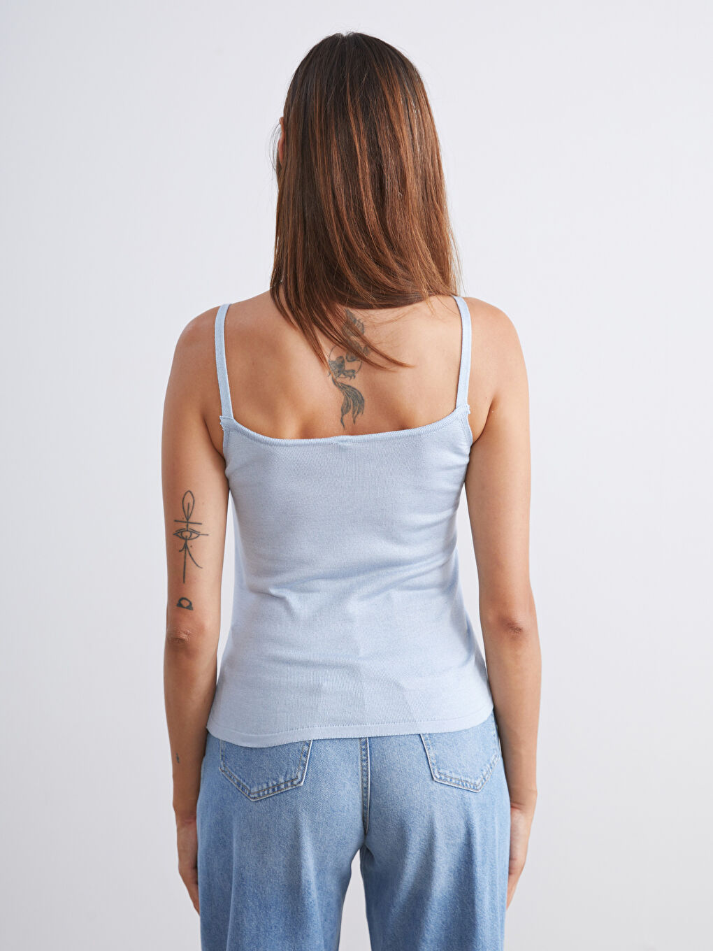 Mavi U Yaka Askılı Kadın Triko Atlet-3