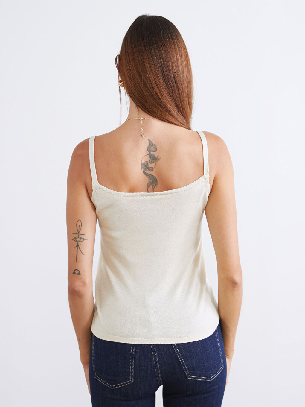 Ekru U Yaka Askılı Kadın Triko Atlet-3