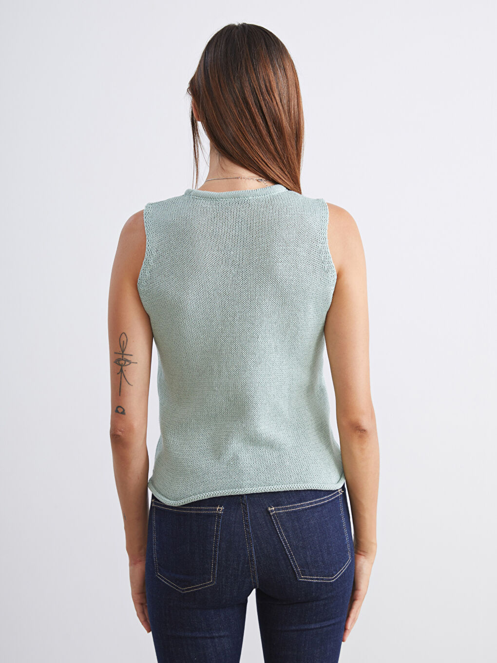 Yeşil Bisiklet Yaka Kadın Triko Atlet-3