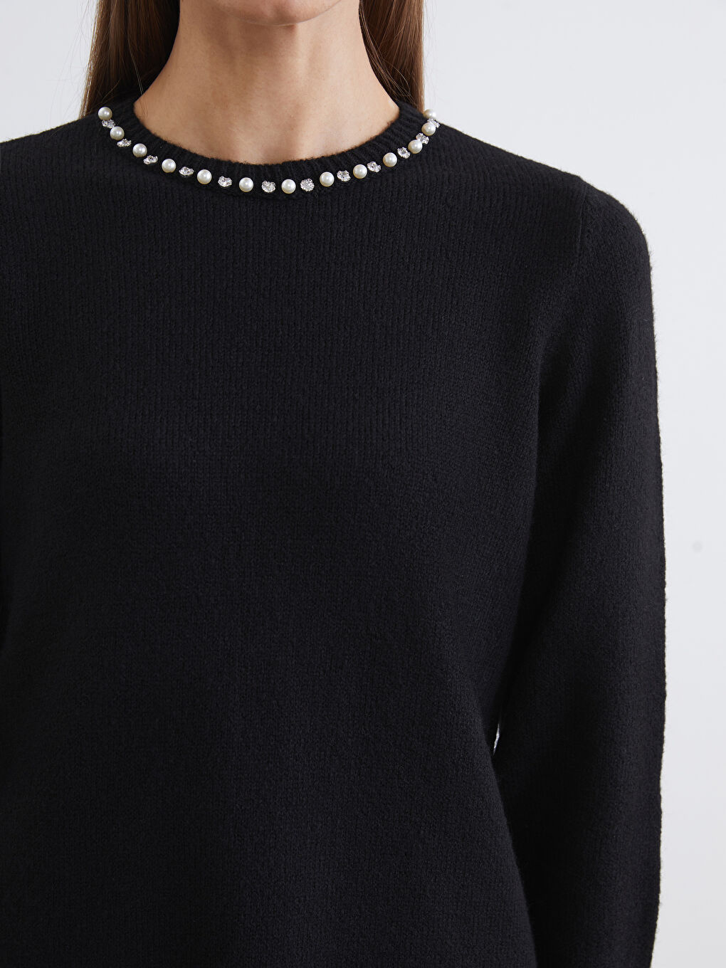 Crew Neck Rhinestone Embellished Women's Knit Sweater-2