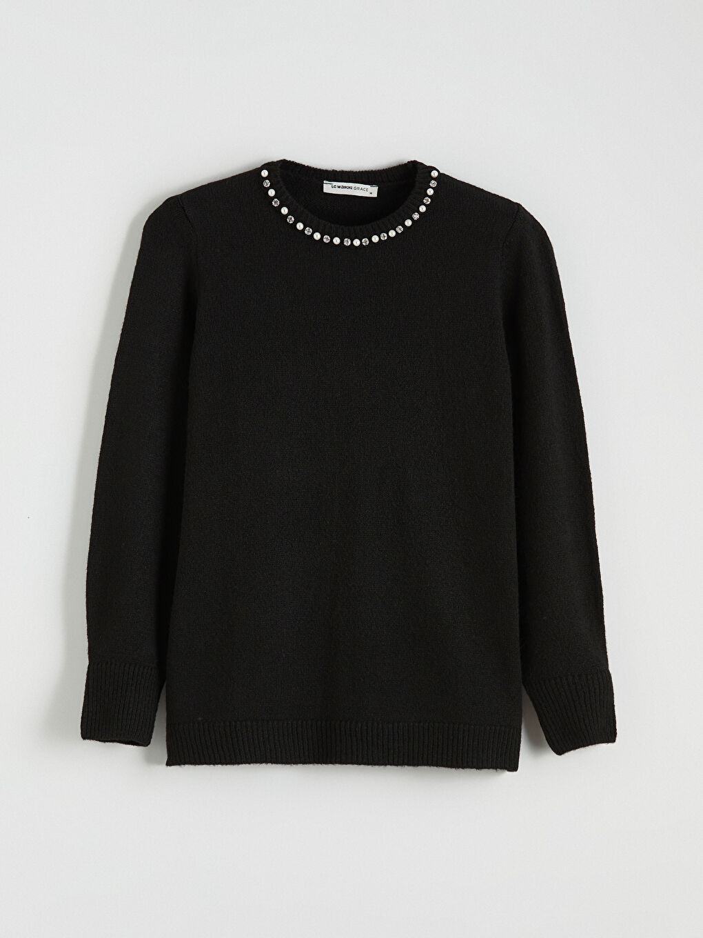 Crew Neck Rhinestone Embellished Women's Knit Sweater-4