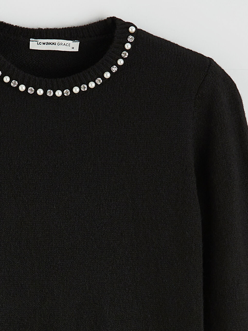 Crew Neck Rhinestone Embellished Women's Knit Sweater-5