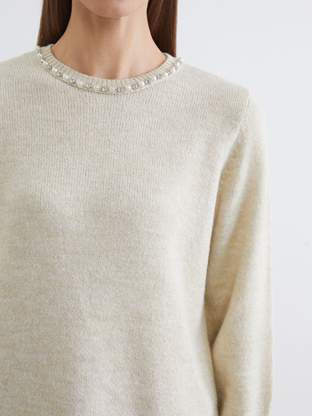 Πλεκτό Πουλόβερ Γυναικείο με Στρογγυλή Λαιμόκοψη και Διακοσμημένο με Στρας-2