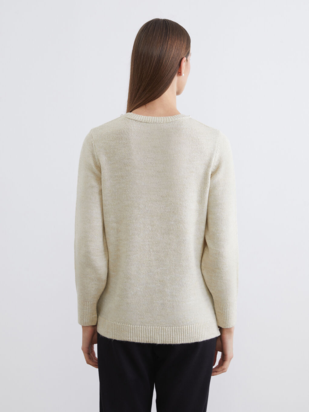 Πλεκτό Πουλόβερ Γυναικείο με Στρογγυλή Λαιμόκοψη και Διακοσμημένο με Στρας-3