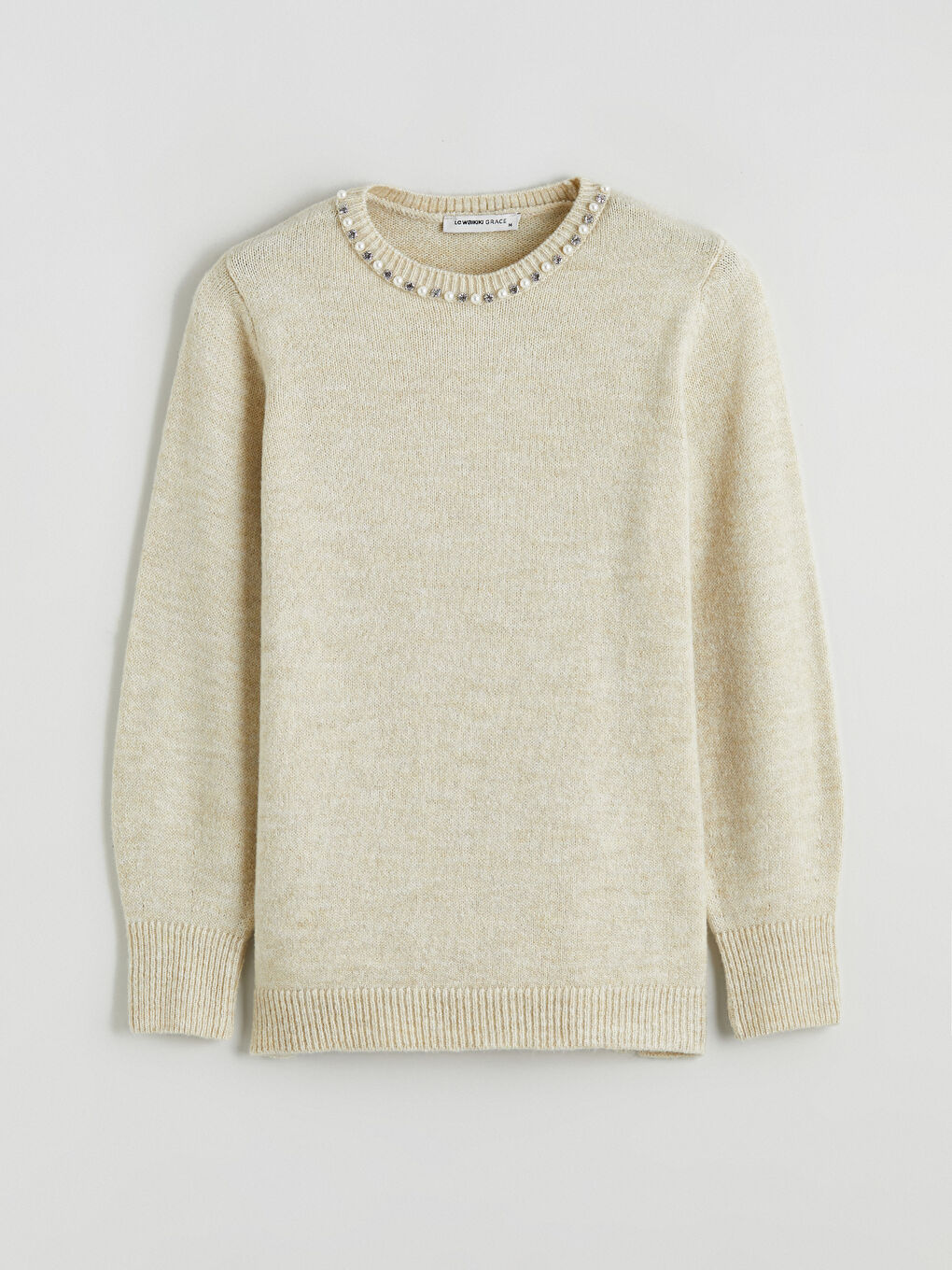 Πλεκτό Πουλόβερ Γυναικείο με Στρογγυλή Λαιμόκοψη και Διακοσμημένο με Στρας-4