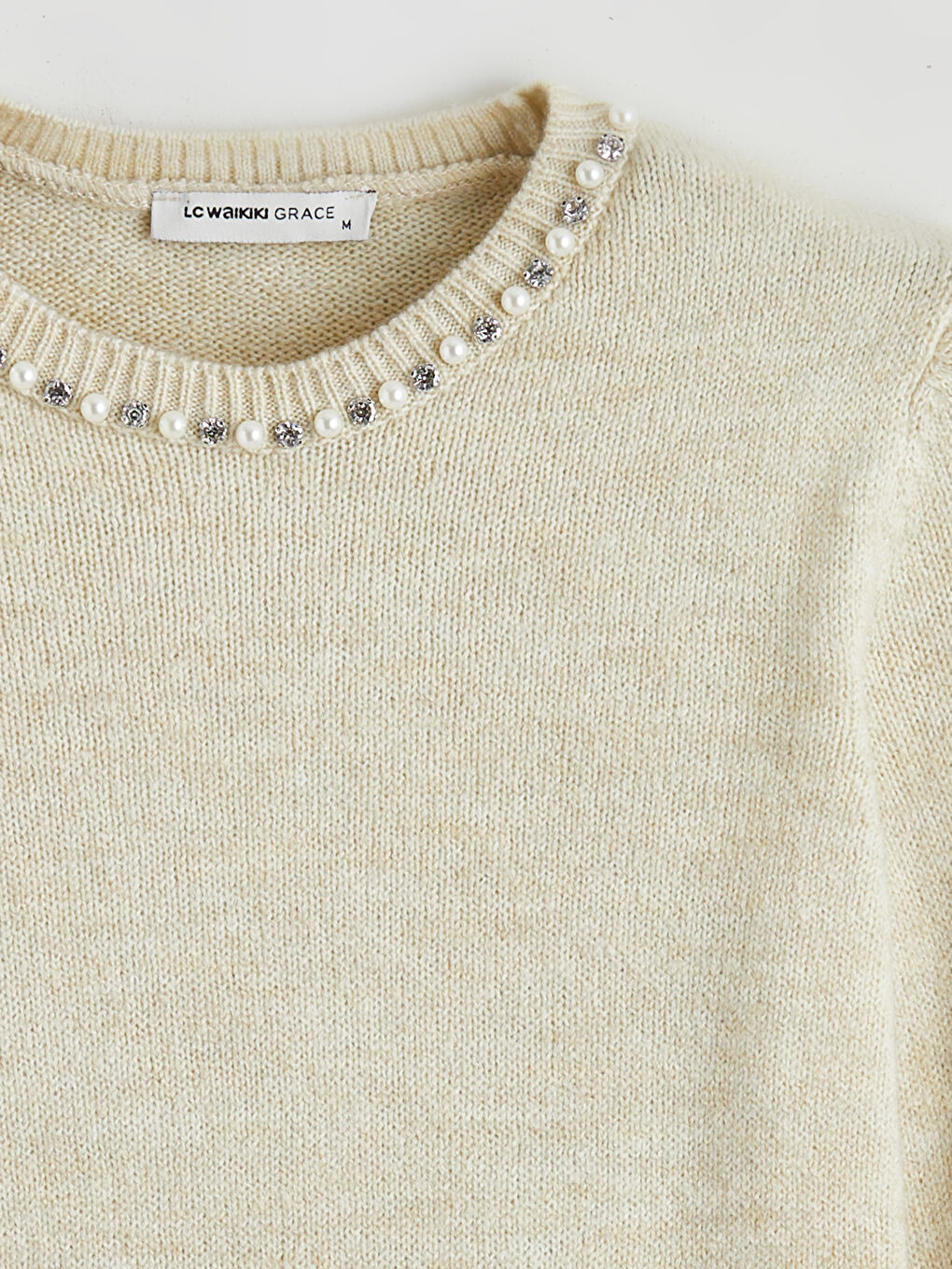 Πλεκτό Πουλόβερ Γυναικείο με Στρογγυλή Λαιμόκοψη και Διακοσμημένο με Στρας-5