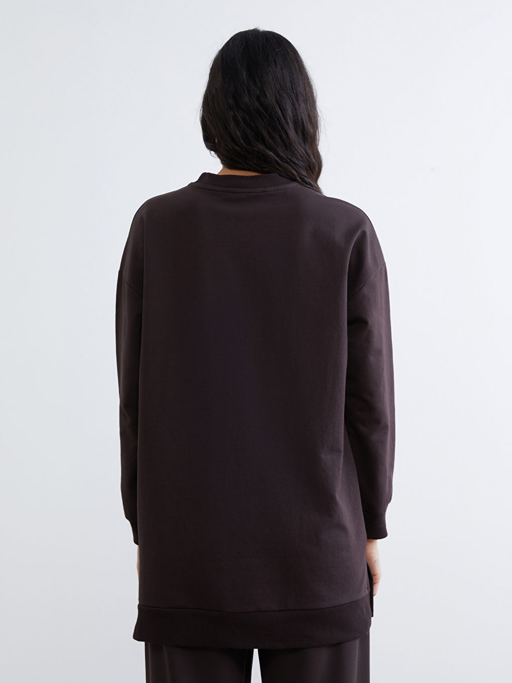 Kahverengi Paris Nakışlı Kadın Sweatshirt Tunik-3