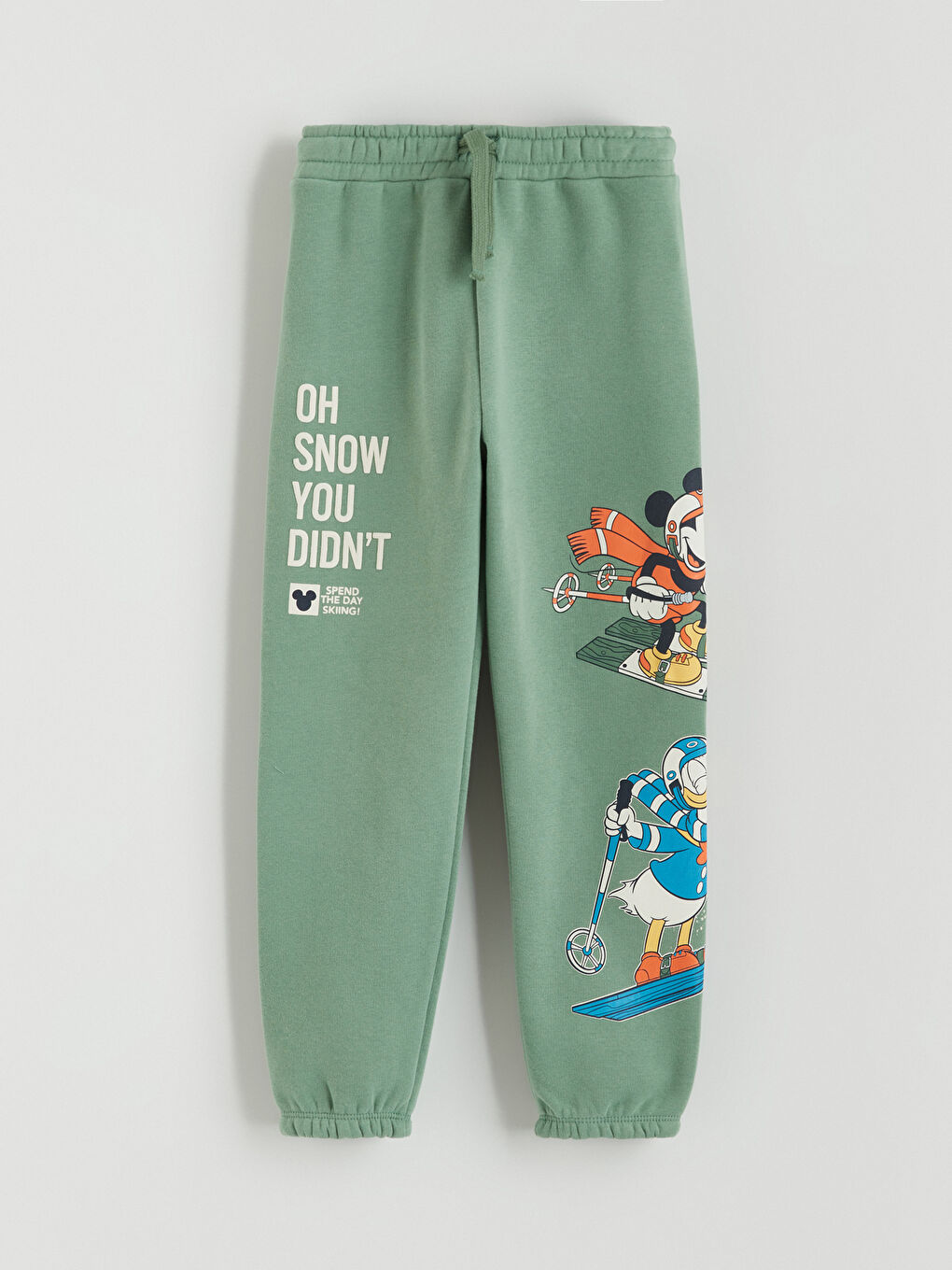 Yeşil Beli Lastikli Mickey Mouse Baskılı Erkek Çocuk Jogger Eşofman Altı