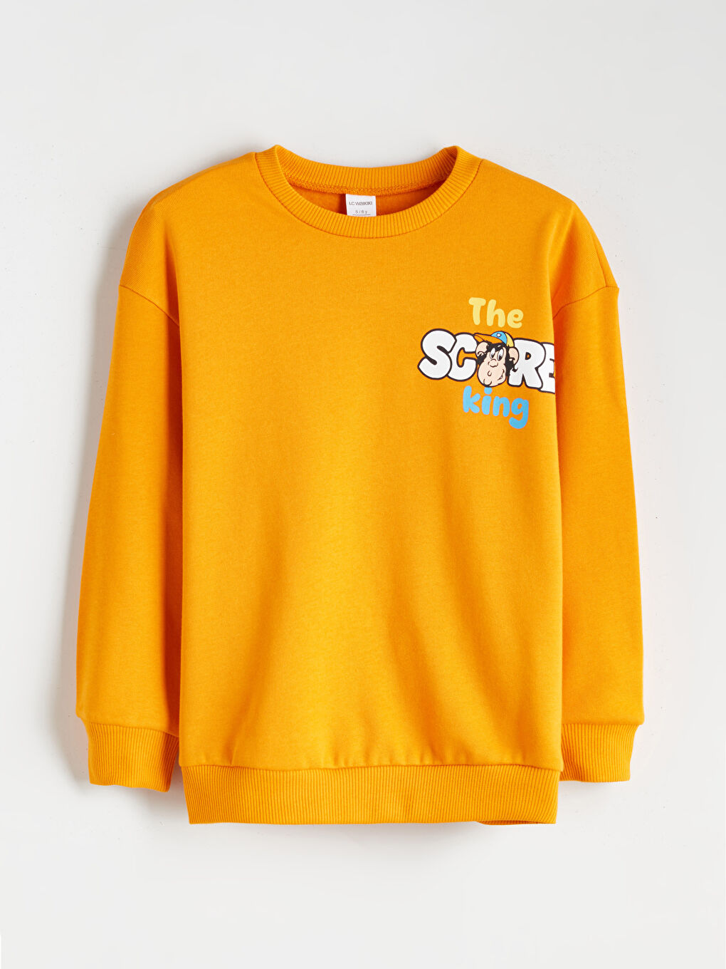 Turuncu Bisiklet Yaka Nostaljik Maymun Baskılı Erkek Çocuk Sweatshirt-1