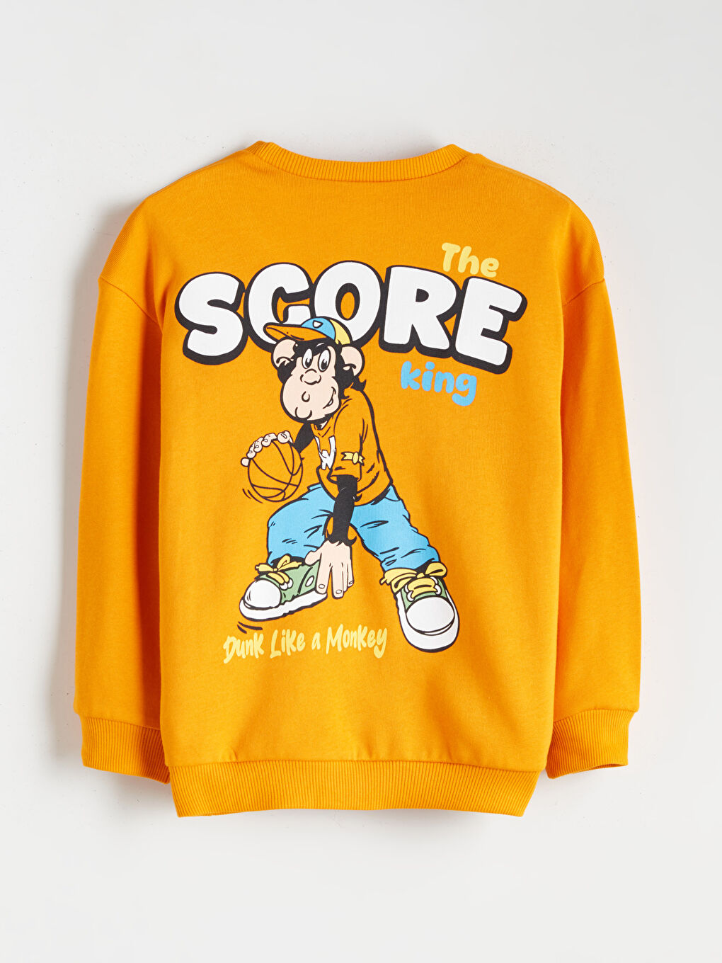 Turuncu Bisiklet Yaka Nostaljik Maymun Baskılı Erkek Çocuk Sweatshirt-2