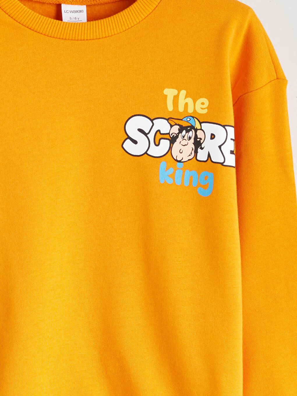 Turuncu Bisiklet Yaka Nostaljik Maymun Baskılı Erkek Çocuk Sweatshirt-3