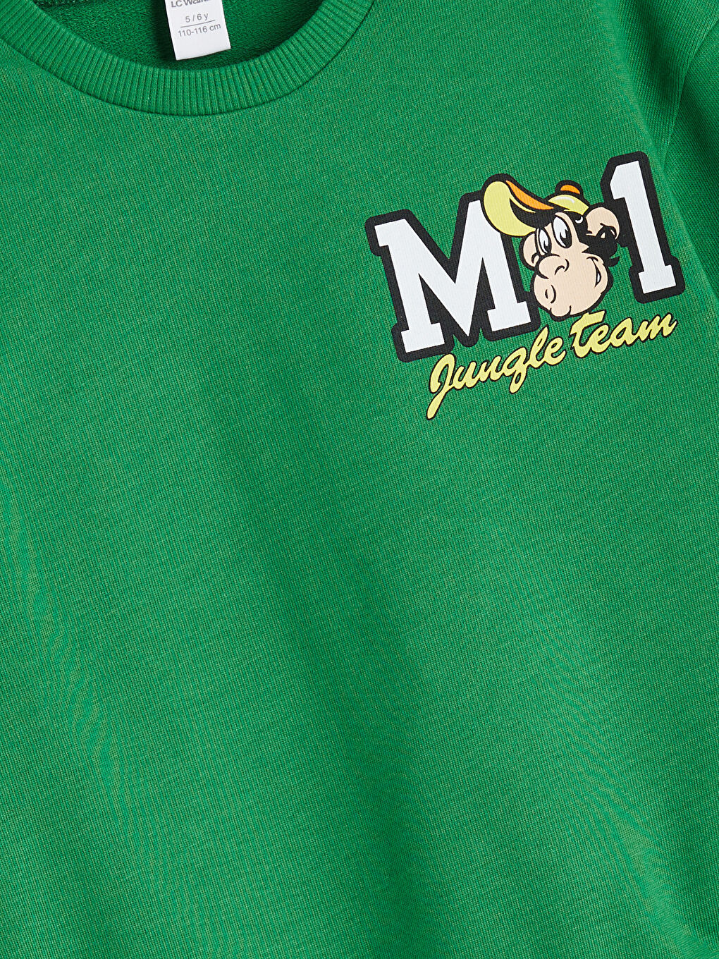 Yeşil Bisiklet Yaka Nostaljik Maymun Baskılı Erkek Çocuk Sweatshirt-2