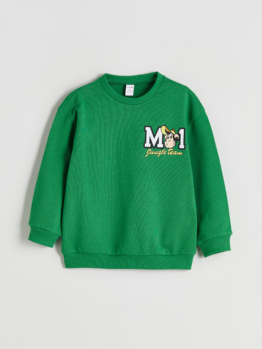 Yeşil Bisiklet Yaka Nostaljik Maymun Baskılı Erkek Çocuk Sweatshirt-1