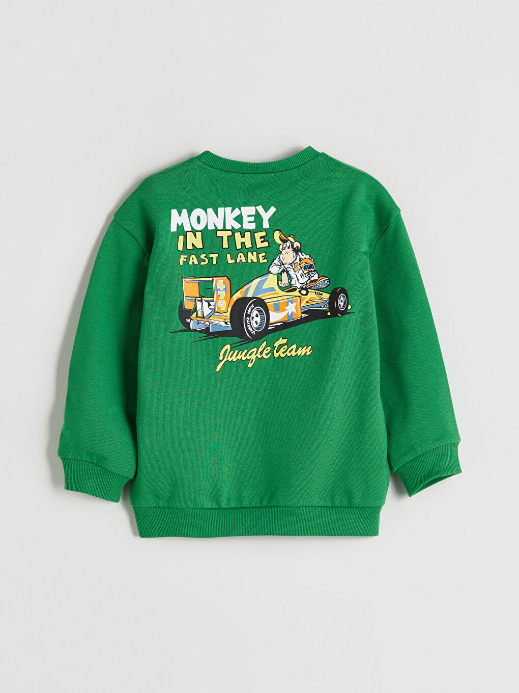 Yeşil Bisiklet Yaka Nostaljik Maymun Baskılı Erkek Çocuk Sweatshirt-3