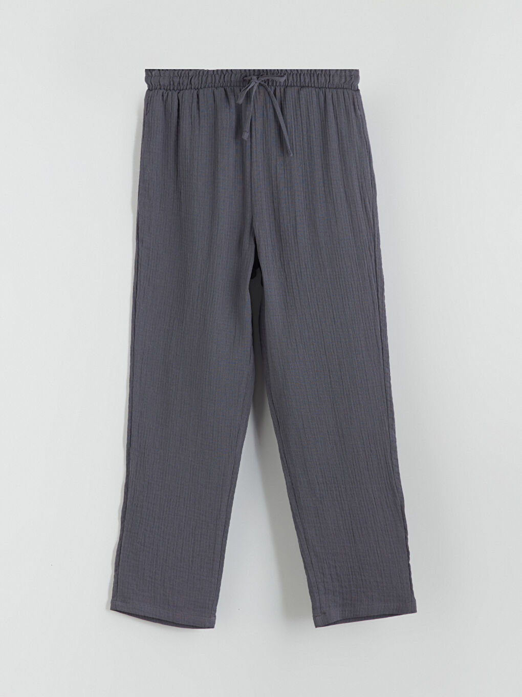 Текстуриран дамски панталон с еластична талия-6