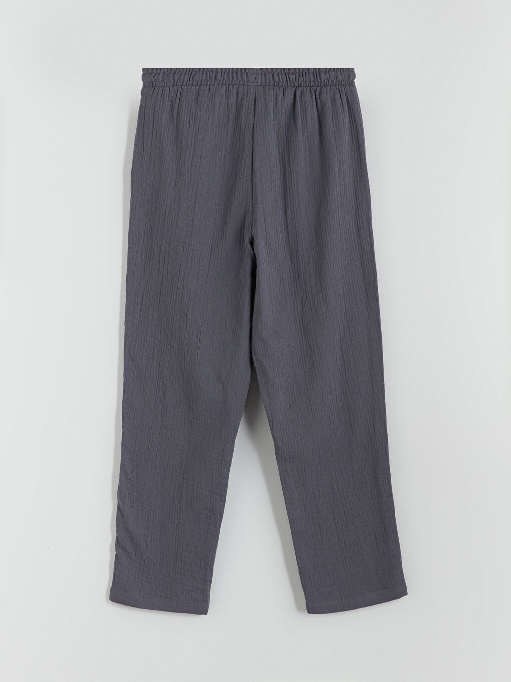 Текстуриран дамски панталон с еластична талия-7