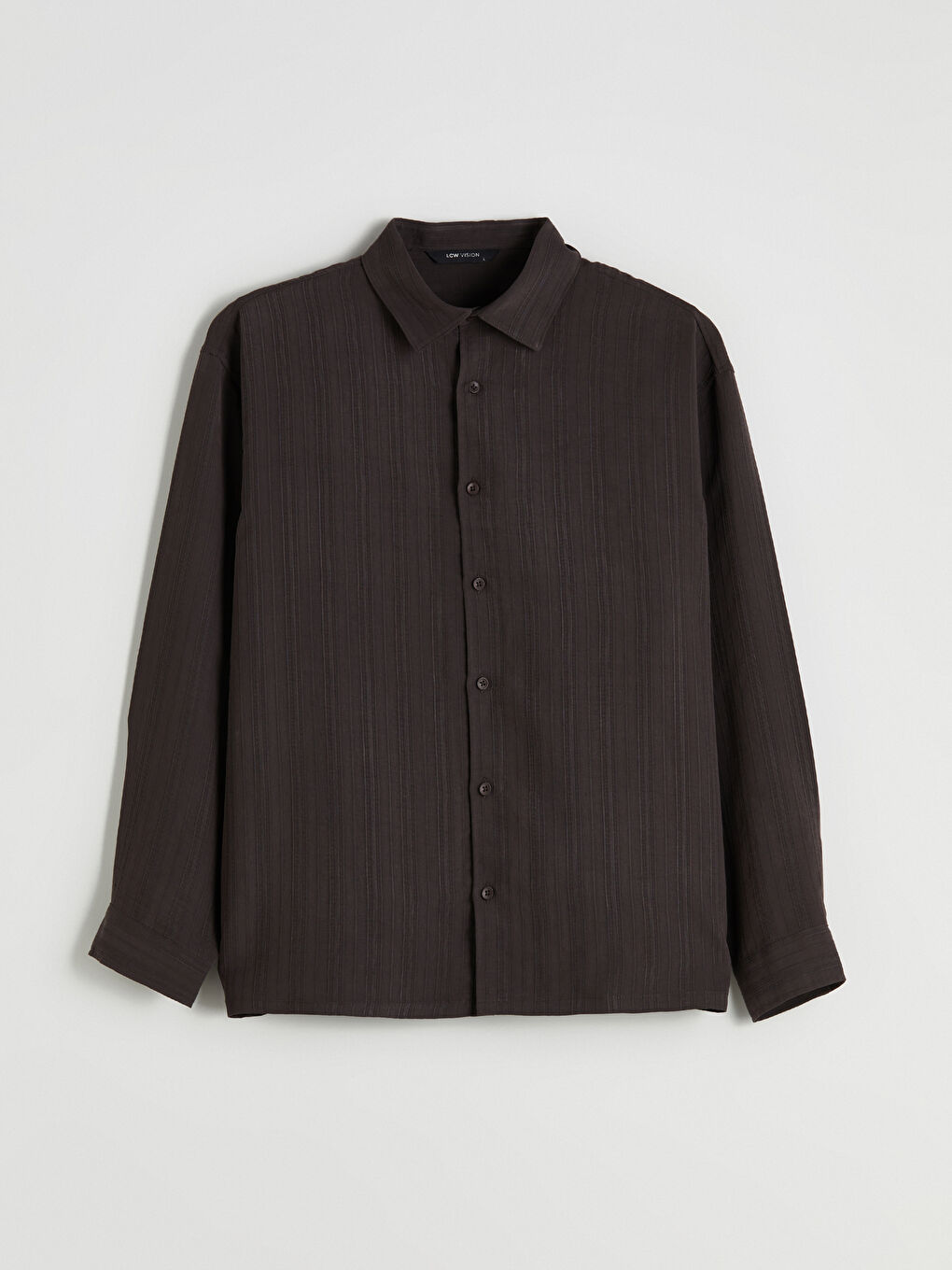 Kahverengi Regular Fit Uzun Kollu Armürlü Erkek Gömlek-4