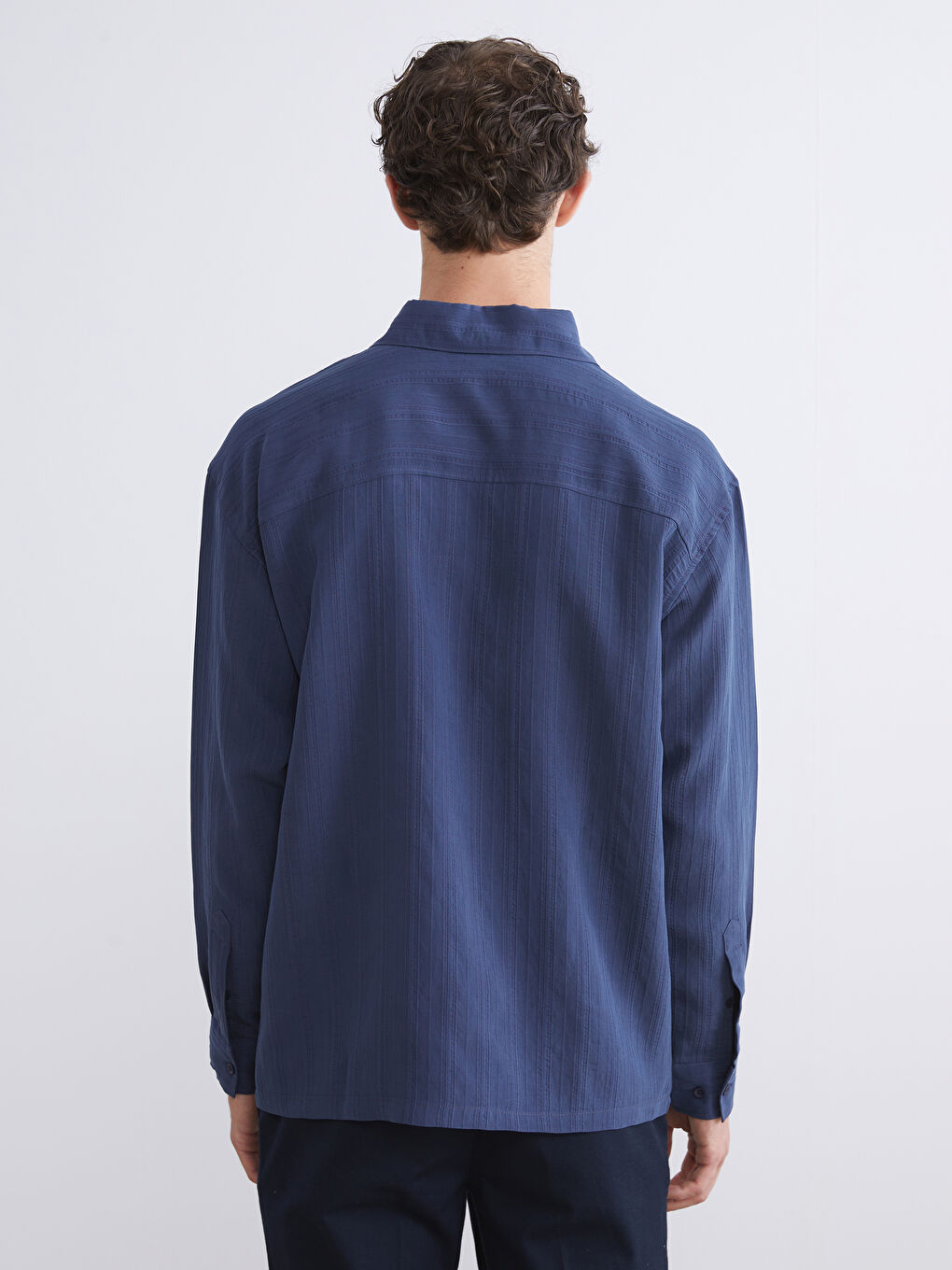 İndigo Regular Fit Uzun Kollu Armürlü Erkek Gömlek-3