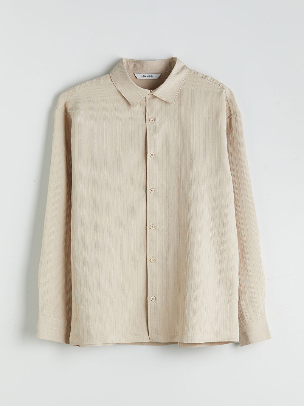 Bej Regular Fit Uzun Kollu Armürlü Erkek Gömlek-4