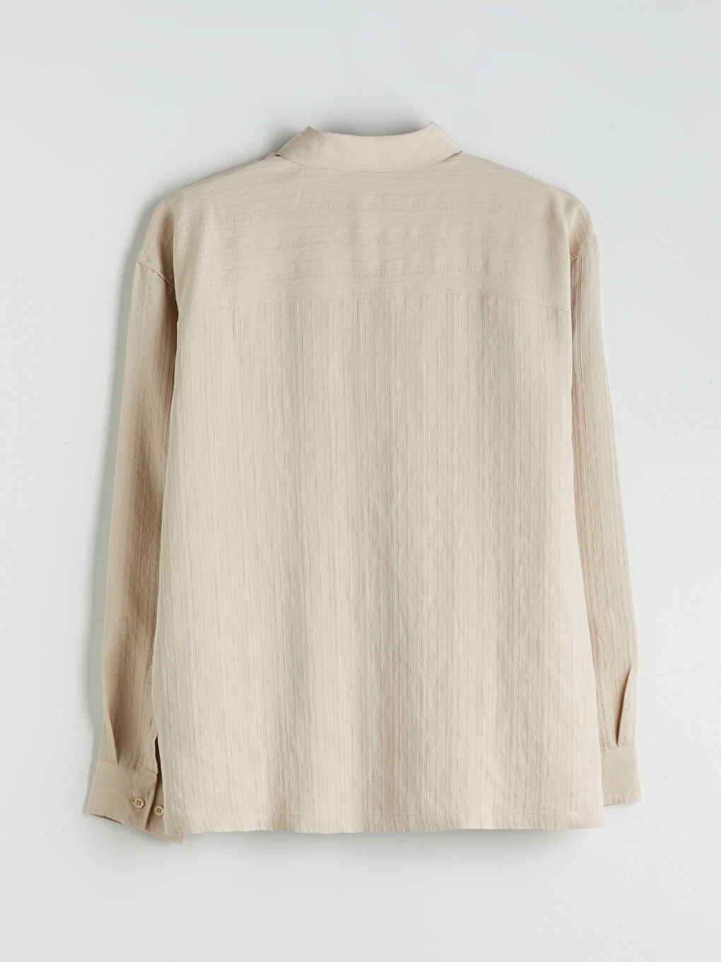 Bej Regular Fit Uzun Kollu Armürlü Erkek Gömlek-5