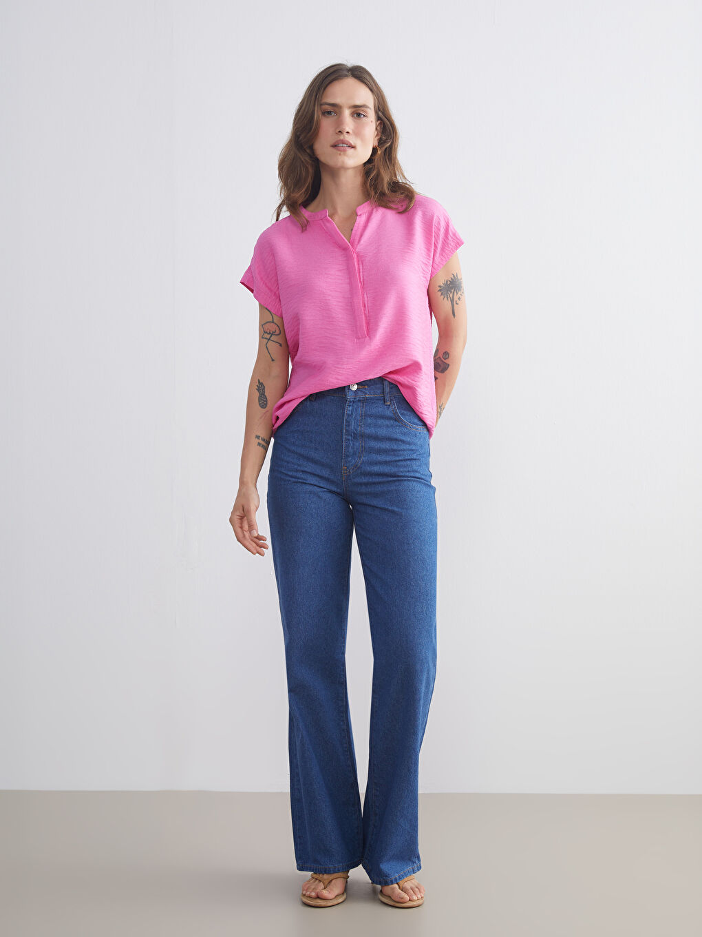 Pembe Kaçık Yaka Aerobin Bluz-1