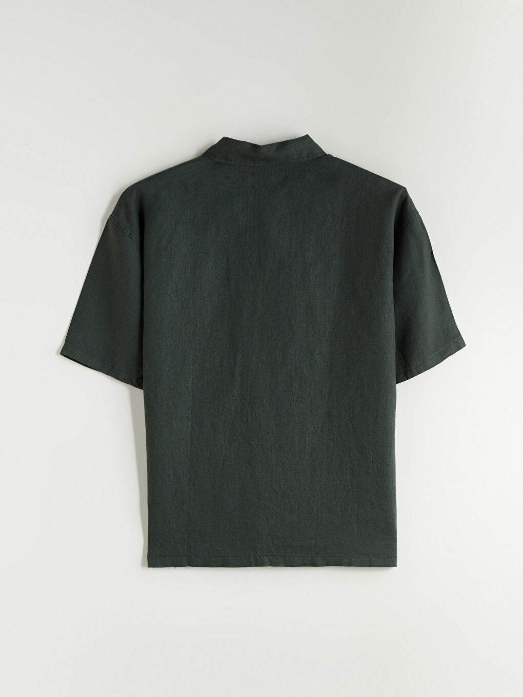 Yeşil Regular Fit Kısa Kollu %100 Keten Erkek Gömlek-5