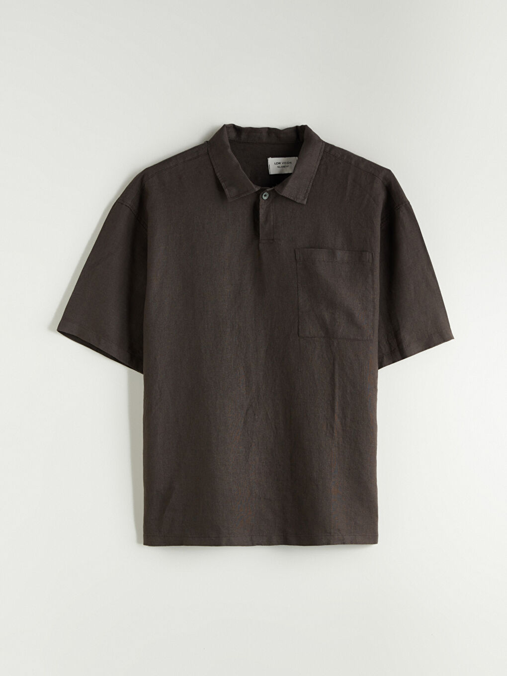 Kahverengi Regular Fit Kısa Kollu %100 Keten Erkek Gömlek-4