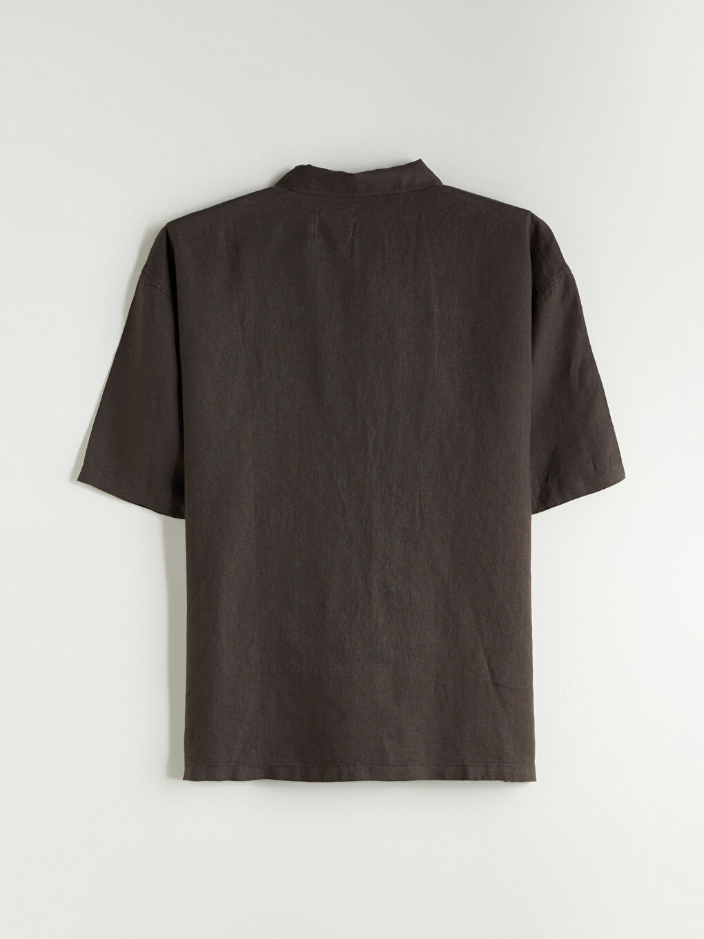 Kahverengi Regular Fit Kısa Kollu %100 Keten Erkek Gömlek-5