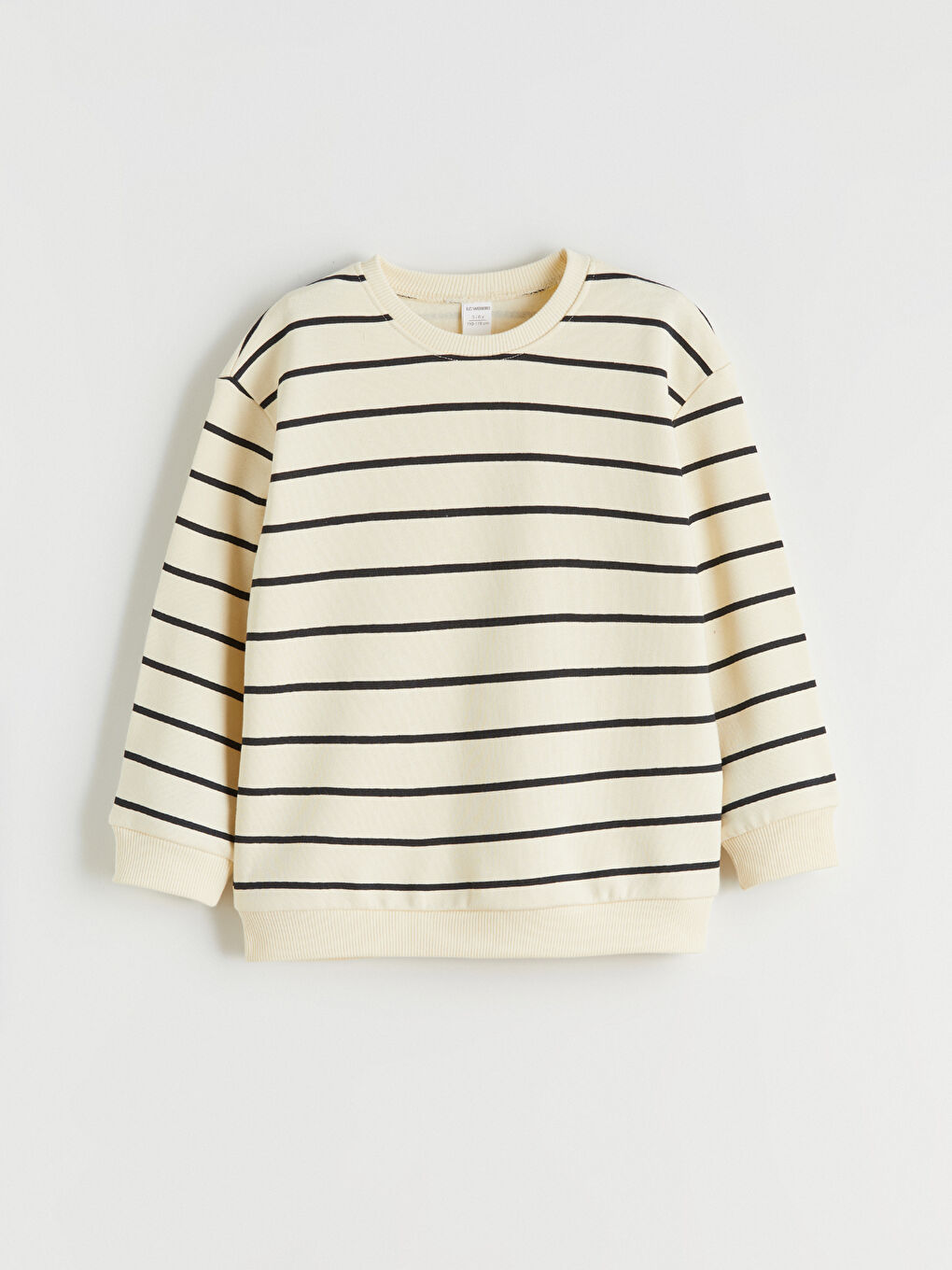 Bej Bisiklet Yaka Çizgili Erkek Çocuk Sweatshirt