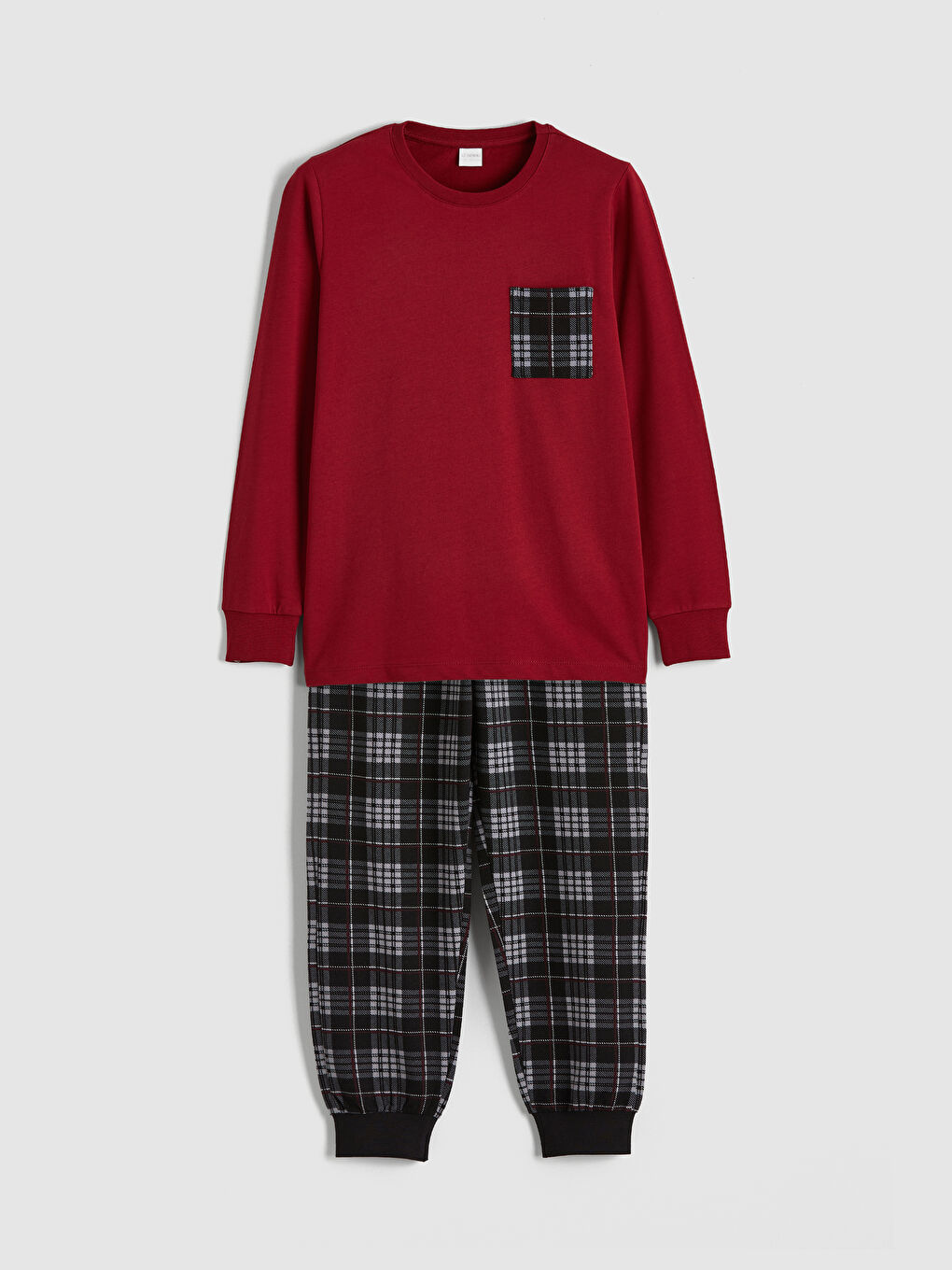 Bordo Bisiklet Yaka Ekose Erkek Çocuk Pijama Takımı