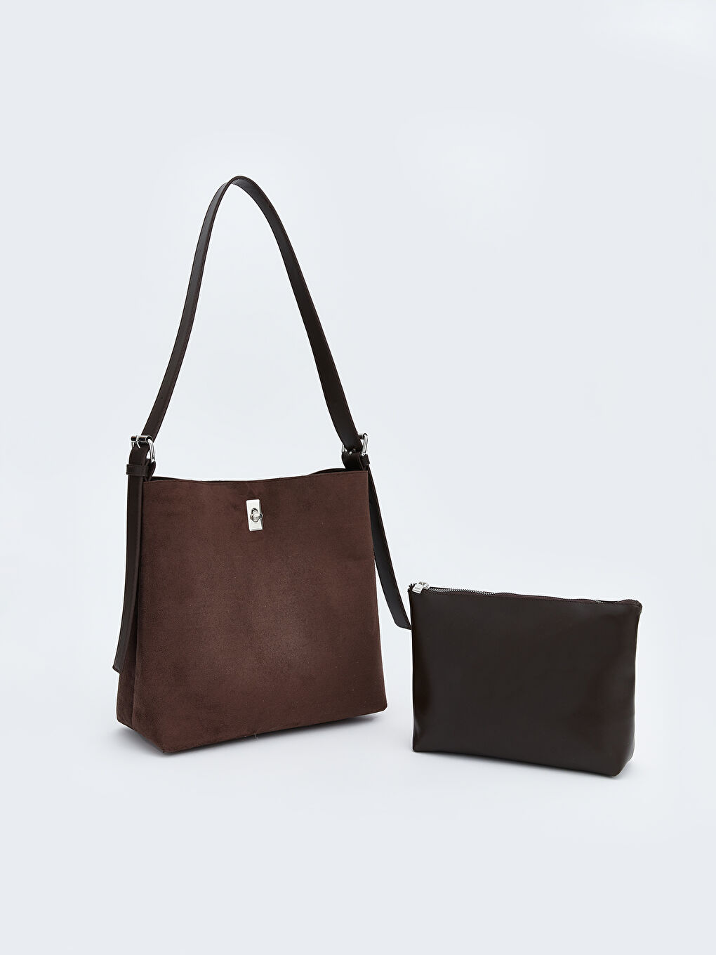 Kahverengi Süet Görünümlü Kadın Omuz Çantası-1