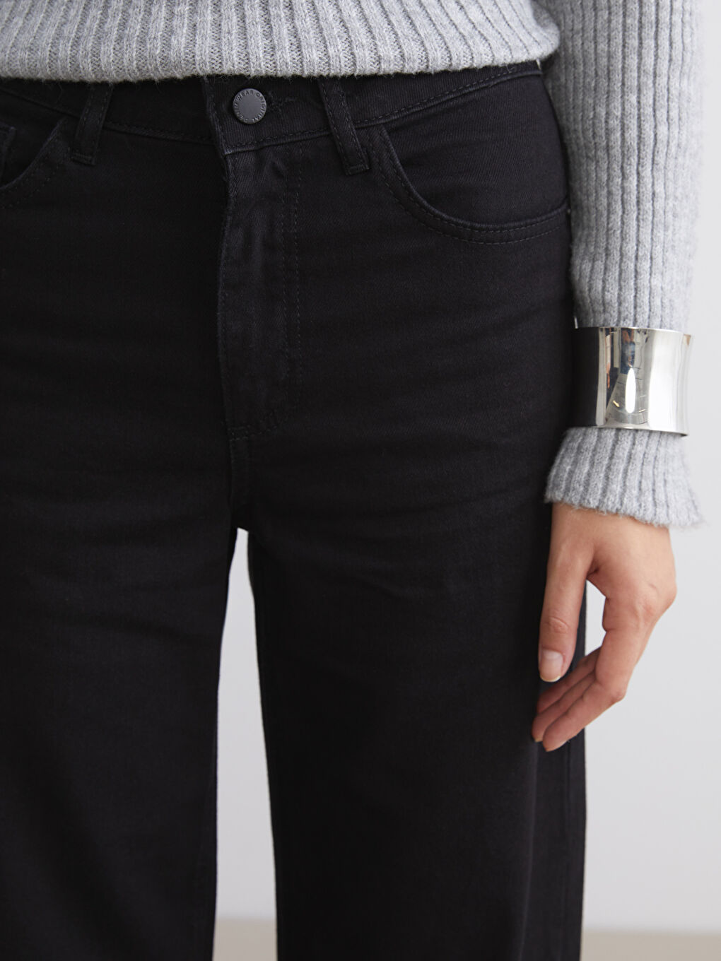 Siyah Wideleg Kadın Jean Pantolon-2