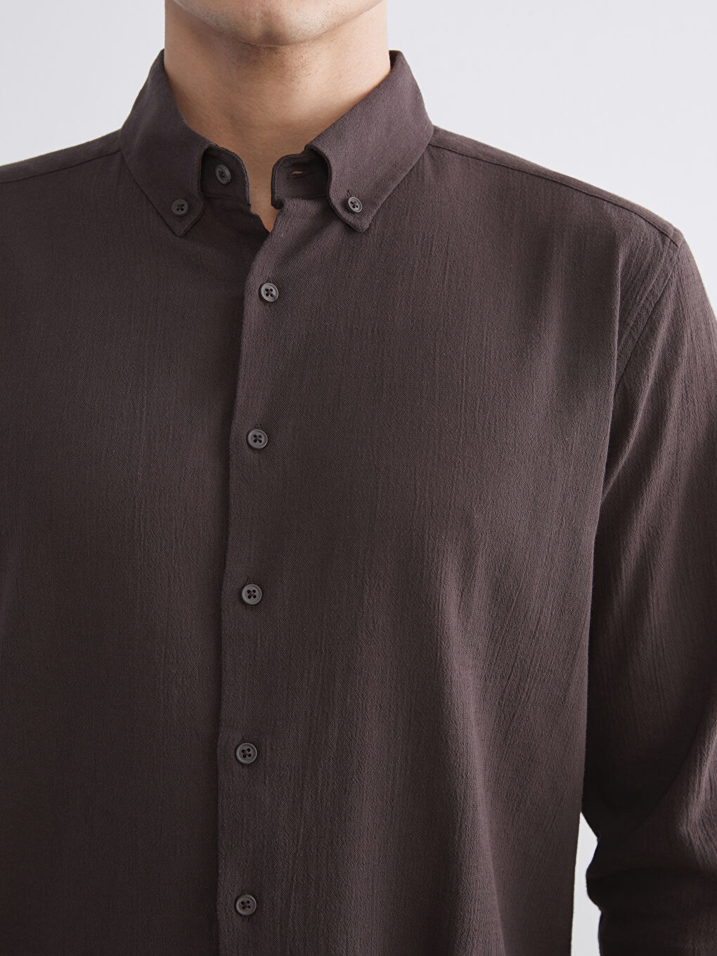 Kahverengi Regular Fit Uzun Kollu Erkek Gömlek-2
