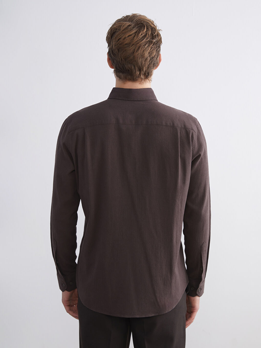 Kahverengi Regular Fit Uzun Kollu Erkek Gömlek-3