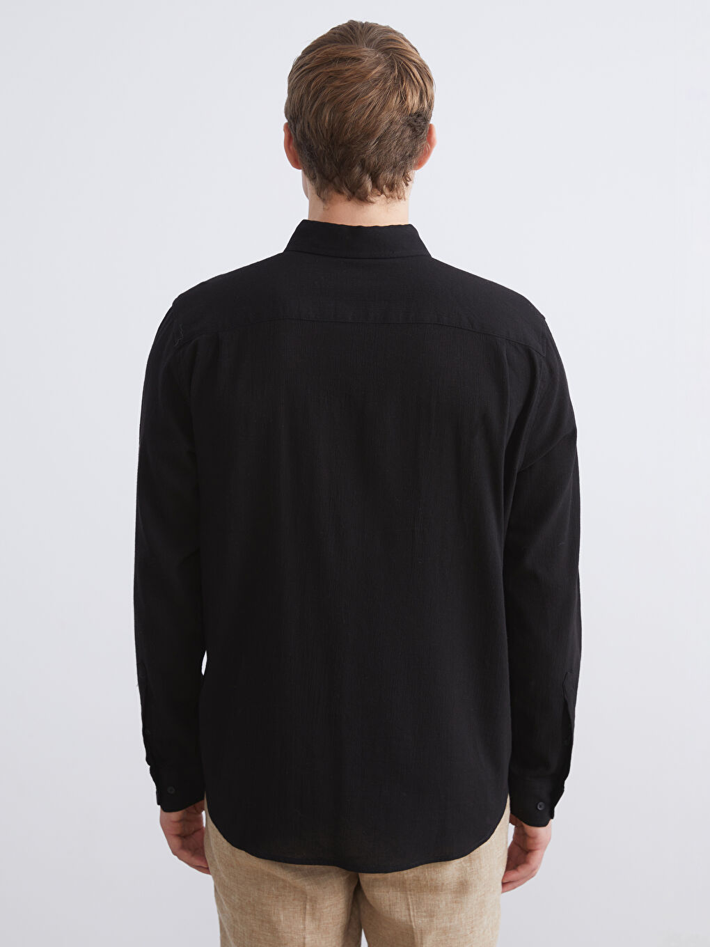 Siyah Regular Fit Uzun Kollu Erkek Gömlek-3