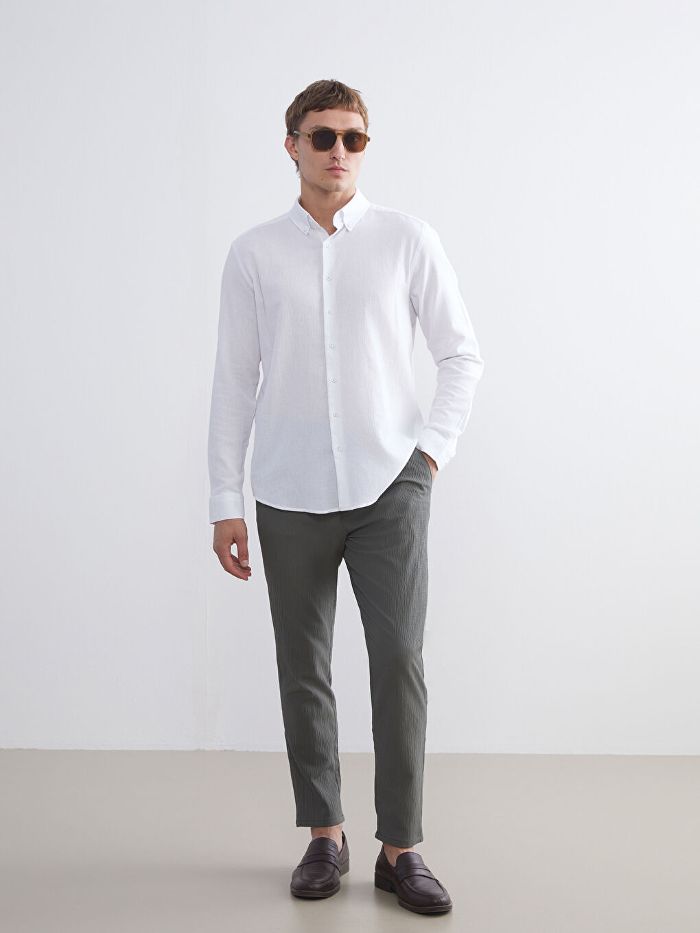 Ekru Regular Fit Uzun Kollu Erkek Gömlek-1