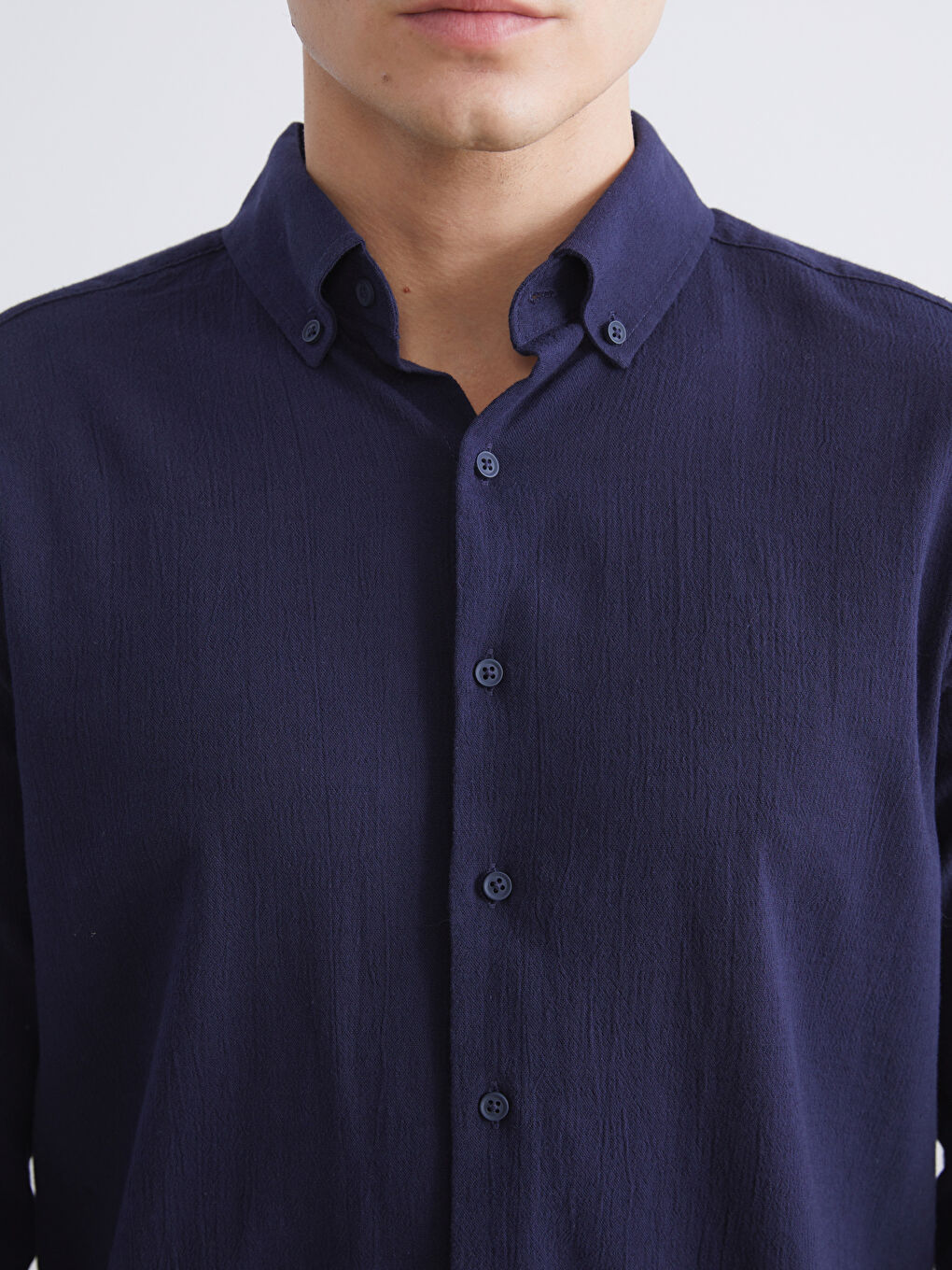 Lacivert Regular Fit Uzun Kollu Erkek Gömlek-2