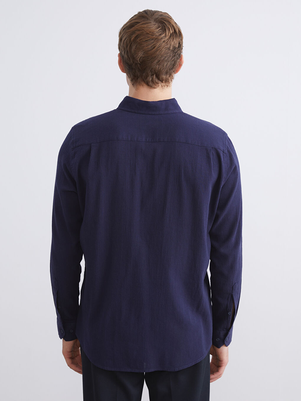 Lacivert Regular Fit Uzun Kollu Erkek Gömlek-3