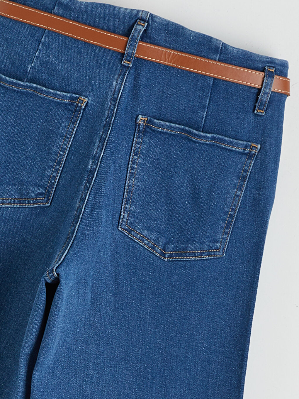 High Waisted Belted Wideleg Women's Jeans-5