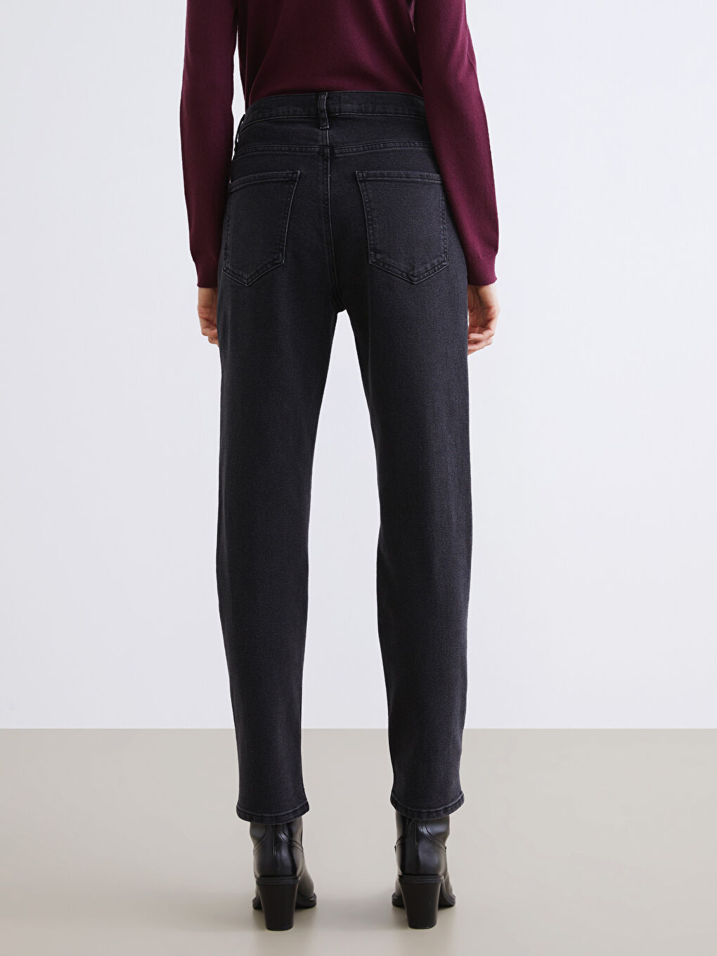 Antrasit Mom Fit Kadın Jean Pantolon-3