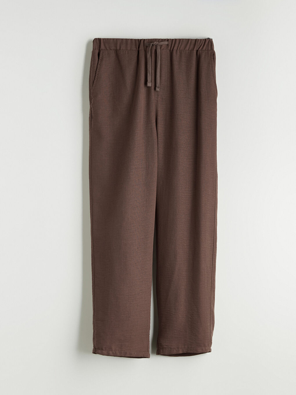 Kahverengi Rahat Kalıp Keten Görünümlü Erkek Pantolon-4