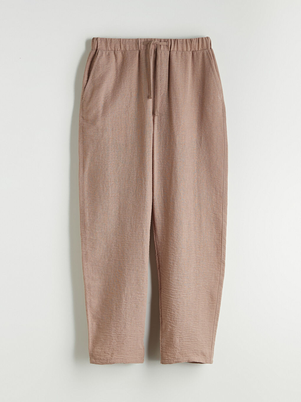 Bej Rahat Kalıp Keten Görünümlü Erkek Pantolon-4