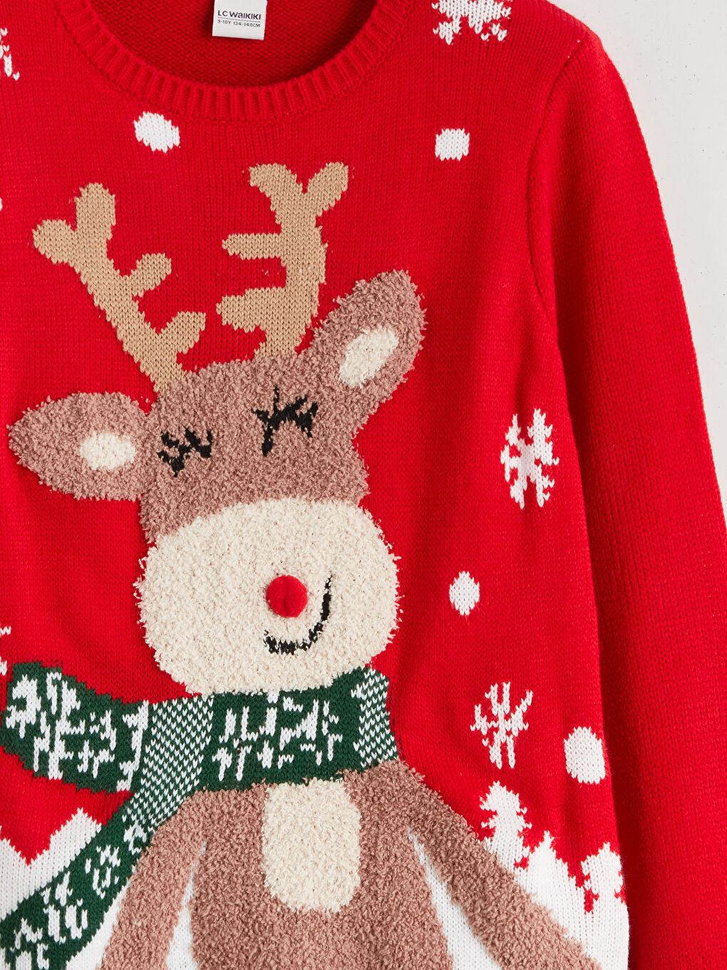 Қыздарға арналған рождестволық тақырыптағы дөңгелек жағалы трикотаж жемпір-2