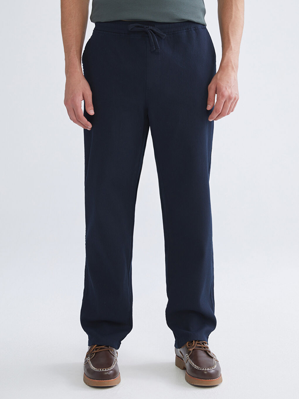 Lacivert Rahat Kalıp Armürlü Erkek Pantolon-1